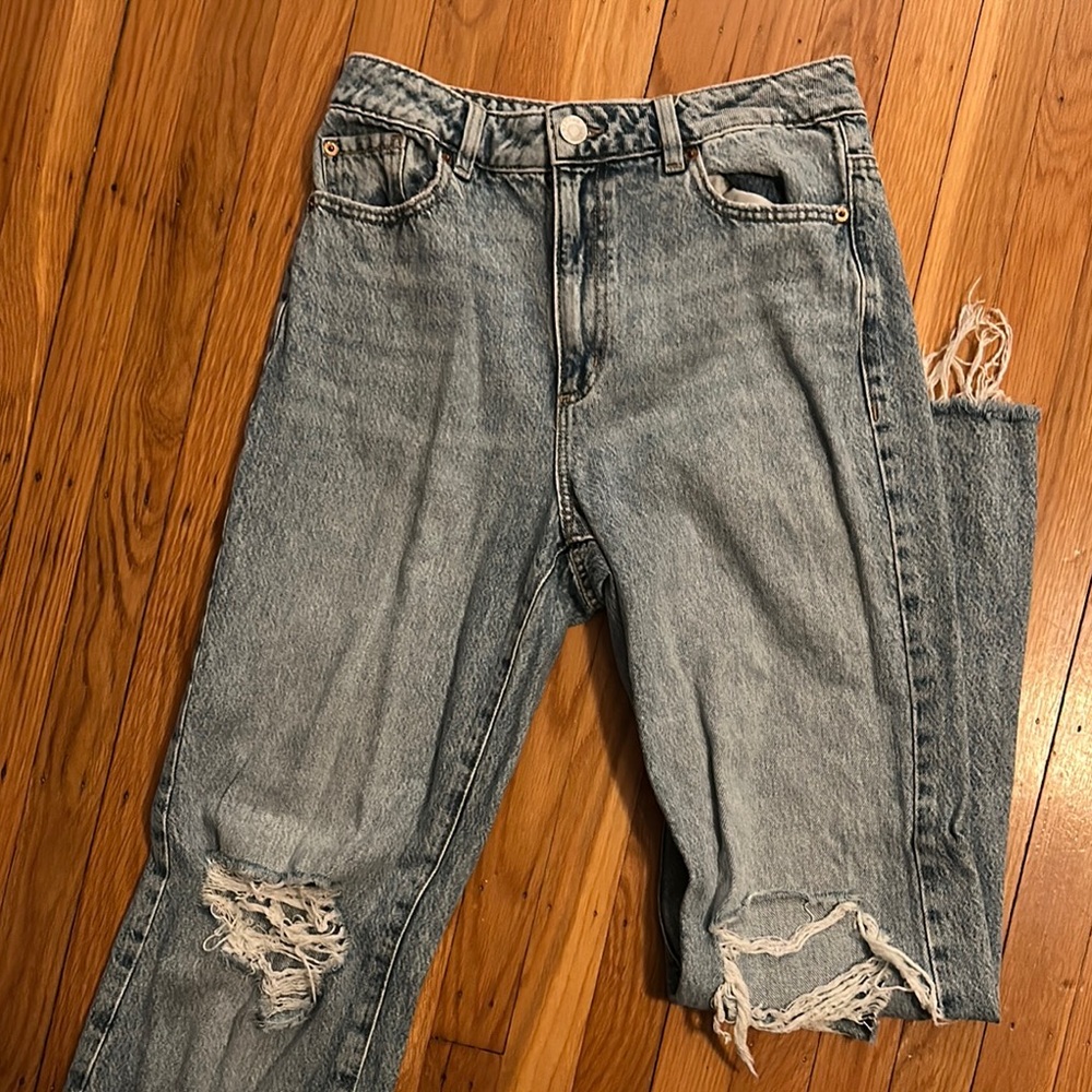 Garage distressed wide leg jeans